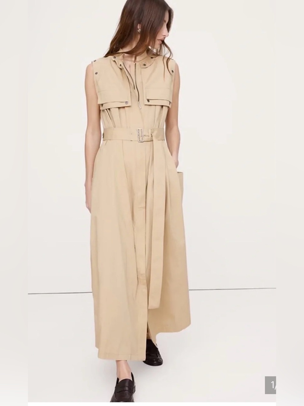 Banana Republic Stretch-Cotton Utility Maxi Trench Dress XS Office Safari Work